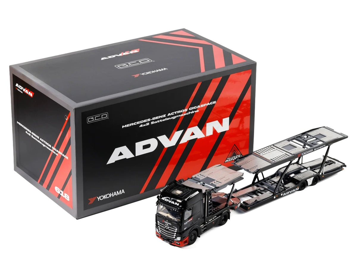 Mercedes-Benz Actros Gigaspace Auto Transporter "ADVAN Yokohama" Black 1/64 Diecast Model by GCD-GCD-ModelCars.com