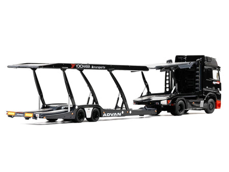 Mercedes-Benz Actros Gigaspace Auto Transporter "ADVAN Yokohama" Black 1/64 Diecast Model by GCD-GCD-ModelCars.com