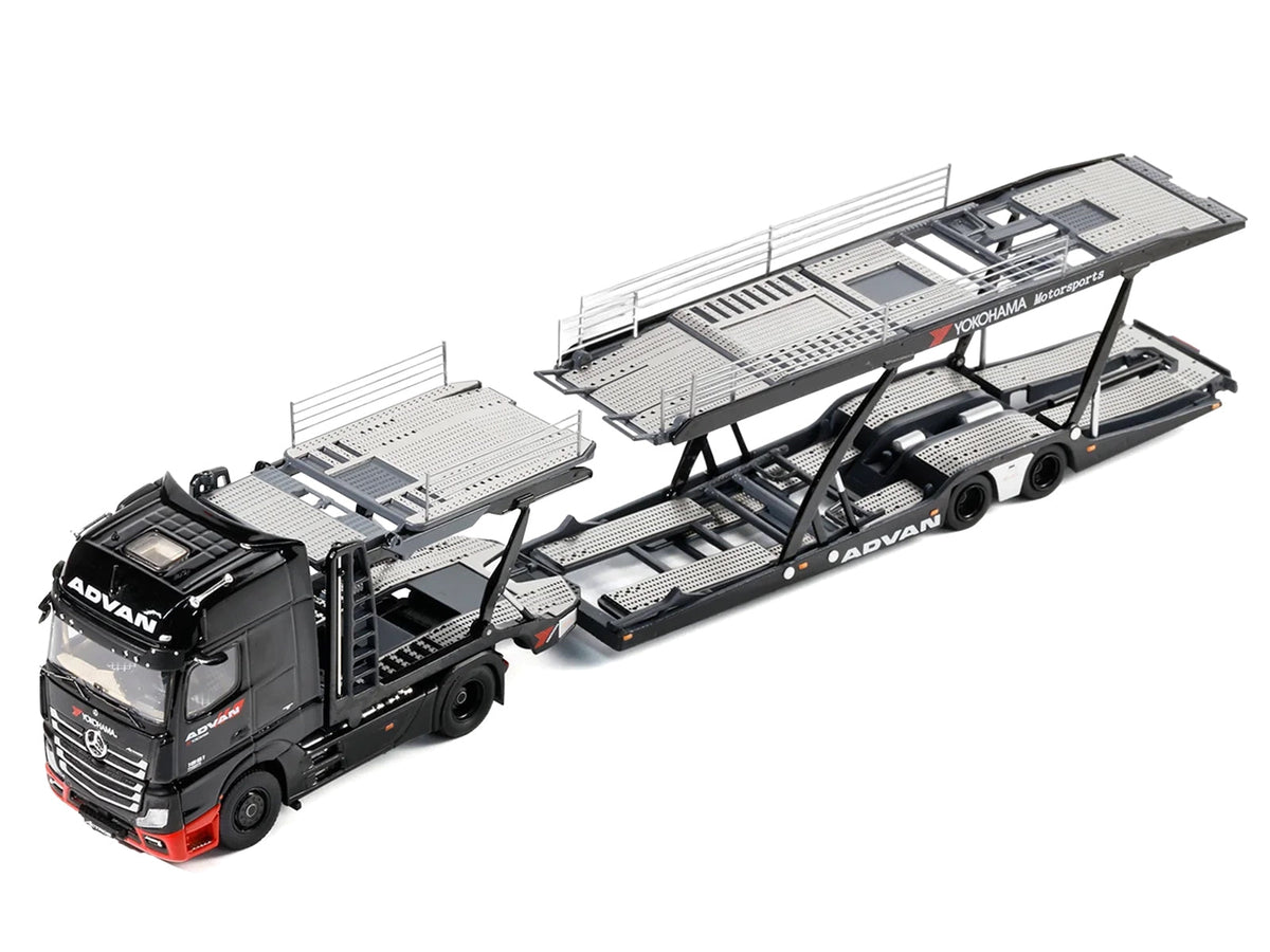 Mercedes-Benz Actros Gigaspace Auto Transporter "ADVAN Yokohama" Black 1/64 Diecast Model by GCD-GCD-ModelCars.com
