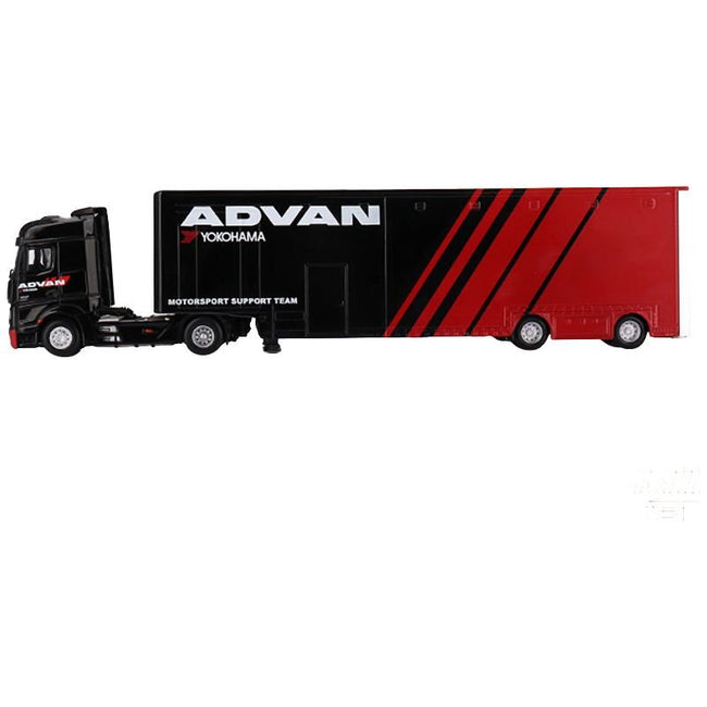 Mercedes - Benz Actros with Racing Transporter Red and Black "ADVAN" 1/64 Diecast Model Car by Mini GT - Mini GT - ModelCars.com