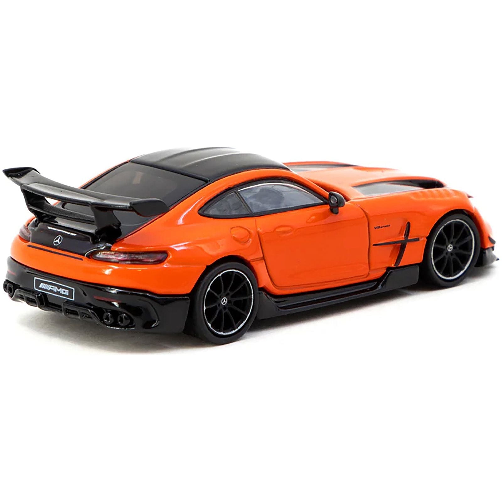 Mercedes - Benz AMG GT Black Series Orange with Black Hood Stripes and Top "Global64" Series 1/64 Diecast Model by Tarmac Works - Tarmac Works - ModelCars.com