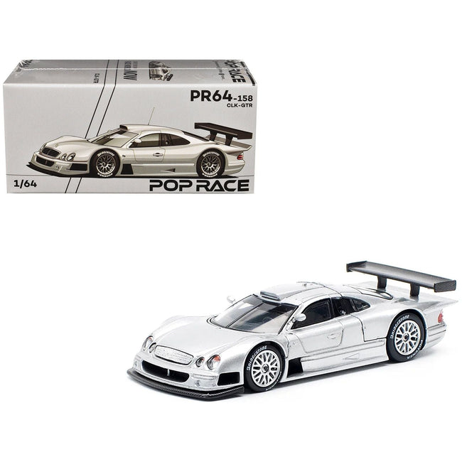 Mercedes-Benz CLK GTR Silver Metallic 1/64 Diecast Model Car by Pop Race-Pop Race-ModelCars.com