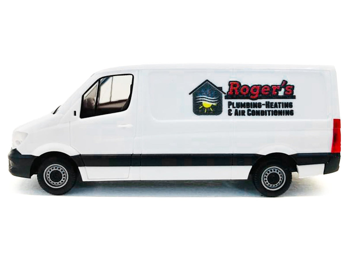 Mercedes-Benz Sprinter Van White "Roger's Plumbing-Heating & Air Conditioning" 1/87 (HO) Plastic Model Car by Promotex-Promotex-ModelCars.com