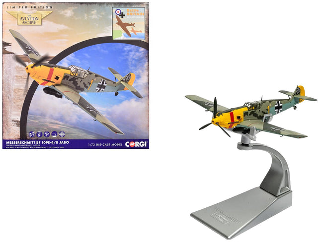 Messerschmitt Bf 109E-4/B Jabo Fighter-Bomber Aircraft "Oberleutnant Walter Rupp 3./JG53 RAF Manston Battle of Britain" (1940) German Luftwaffe "The Aviation Archive" Series 1/72 Diecast Model by Corgi-Corgi-ModelCars.com