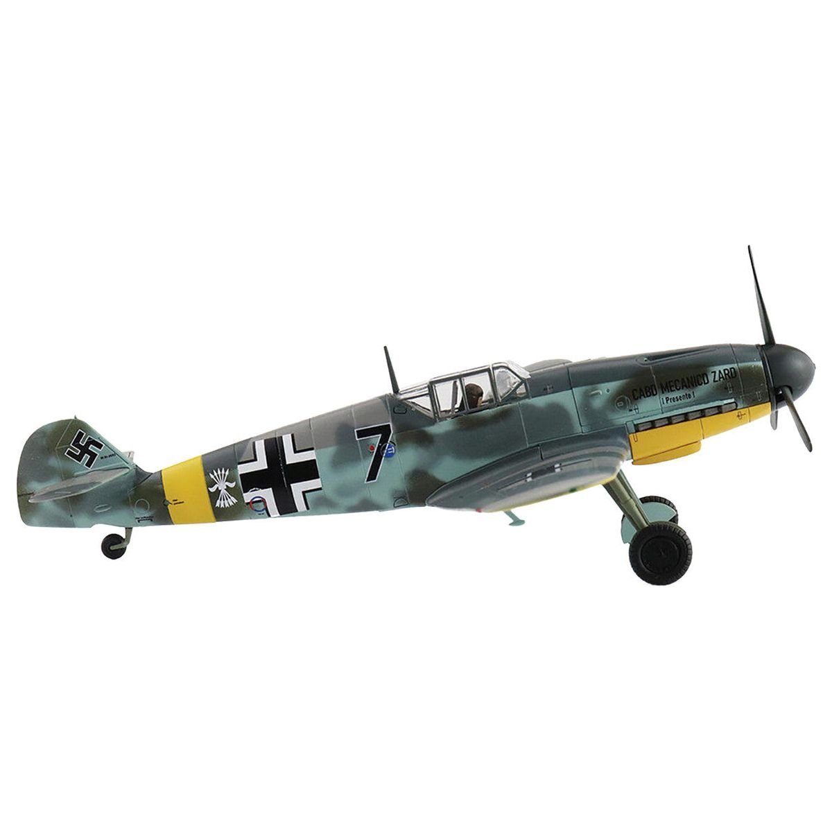 Messerschmitt Bf 109F-2 Fighter Aircraft "Black 7 Cabo Mecanico Zaro 2 Escuadrilla Azul Russia" (1942) Spanish Air Force "Air Power Series" 1/48 Diecast Model by Hobby Master-Hobby Master-ModelCars.com