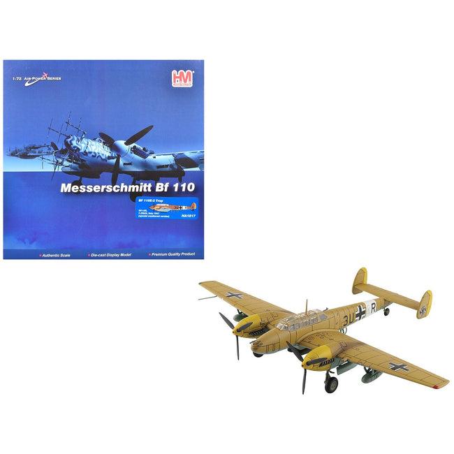 Messerschmitt BF 110E-2 Trop Fighter Aircraft "3U+AR 7./ZG26 Italy" (1941) German Luftwaffe "Air Power Series" 1/72 Diecast Model by Hobby Master-Hobby Master-ModelCars.com