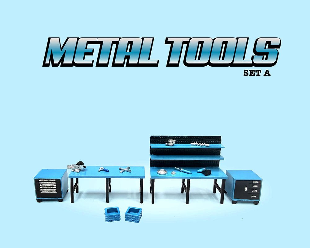 "Metal Tools" Set A Blue of 14 Pieces Limited Edition for 1/64 Scale Models by American Diorama-American Diorama-ModelCars.com
