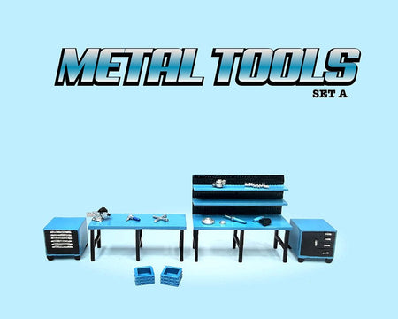 "Metal Tools" Set A Blue of 14 Pieces Limited Edition for 1/64 Scale Models by American Diorama-American Diorama-ModelCars.com