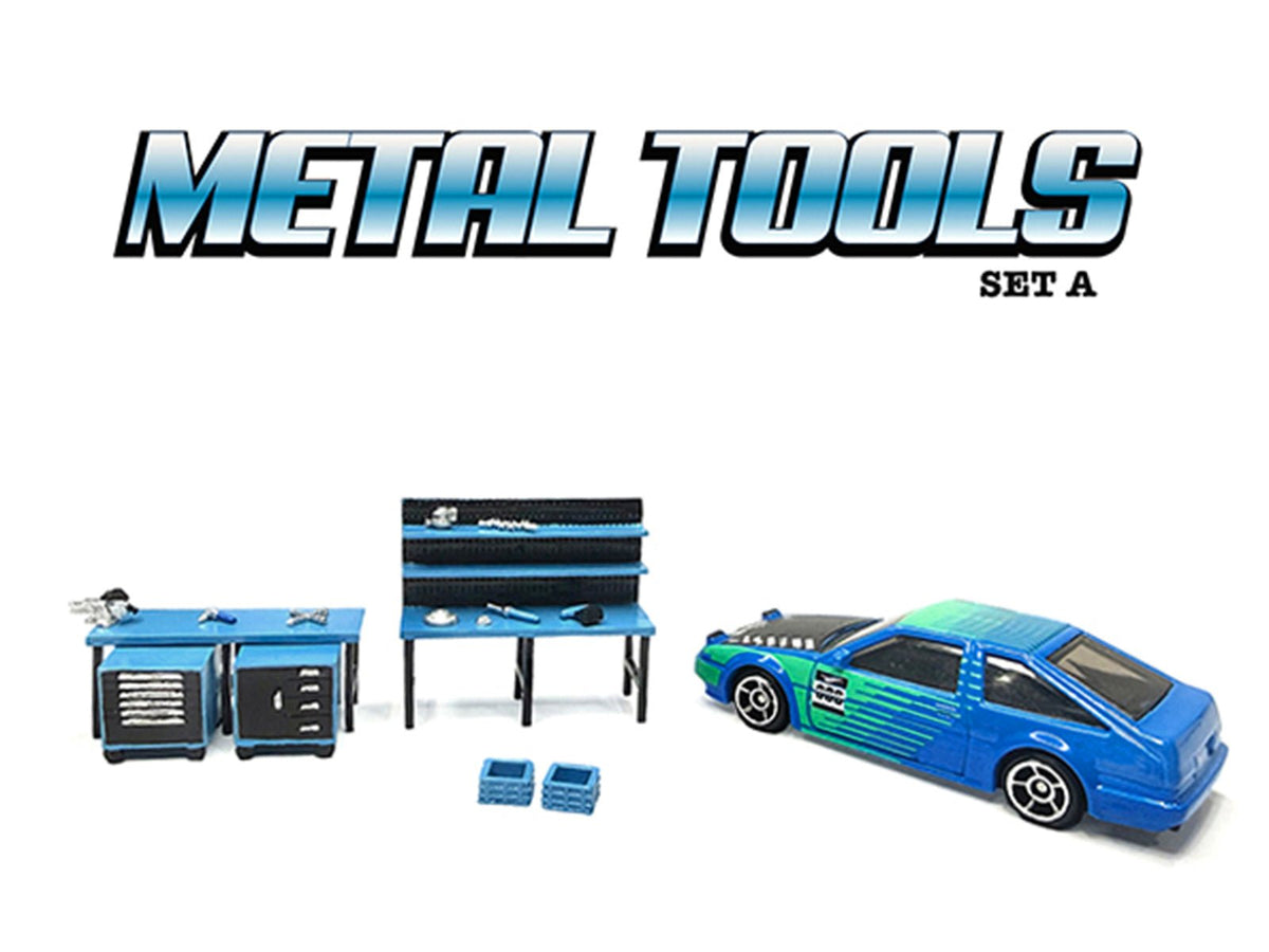 "Metal Tools" Set A Blue of 14 Pieces Limited Edition for 1/64 Scale Models by American Diorama-American Diorama-ModelCars.com
