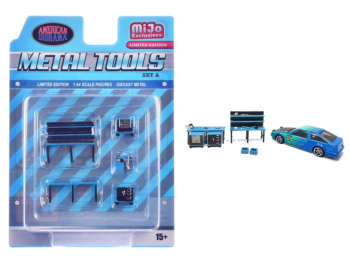 "Metal Tools" Set A Blue of 14 Pieces Limited Edition for 1/64 Scale Models by American Diorama-American Diorama-ModelCars.com