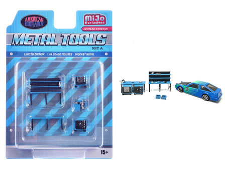 "Metal Tools" Set A Blue of 14 Pieces Limited Edition for 1/64 Scale Models by American Diorama-American Diorama-ModelCars.com