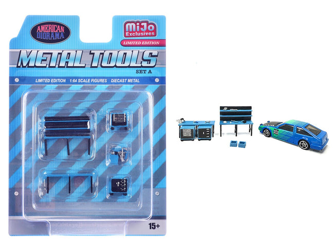 "Metal Tools" Set A Blue of 14 Pieces Limited Edition for 1/64 Scale Models by American Diorama-American Diorama-ModelCars.com