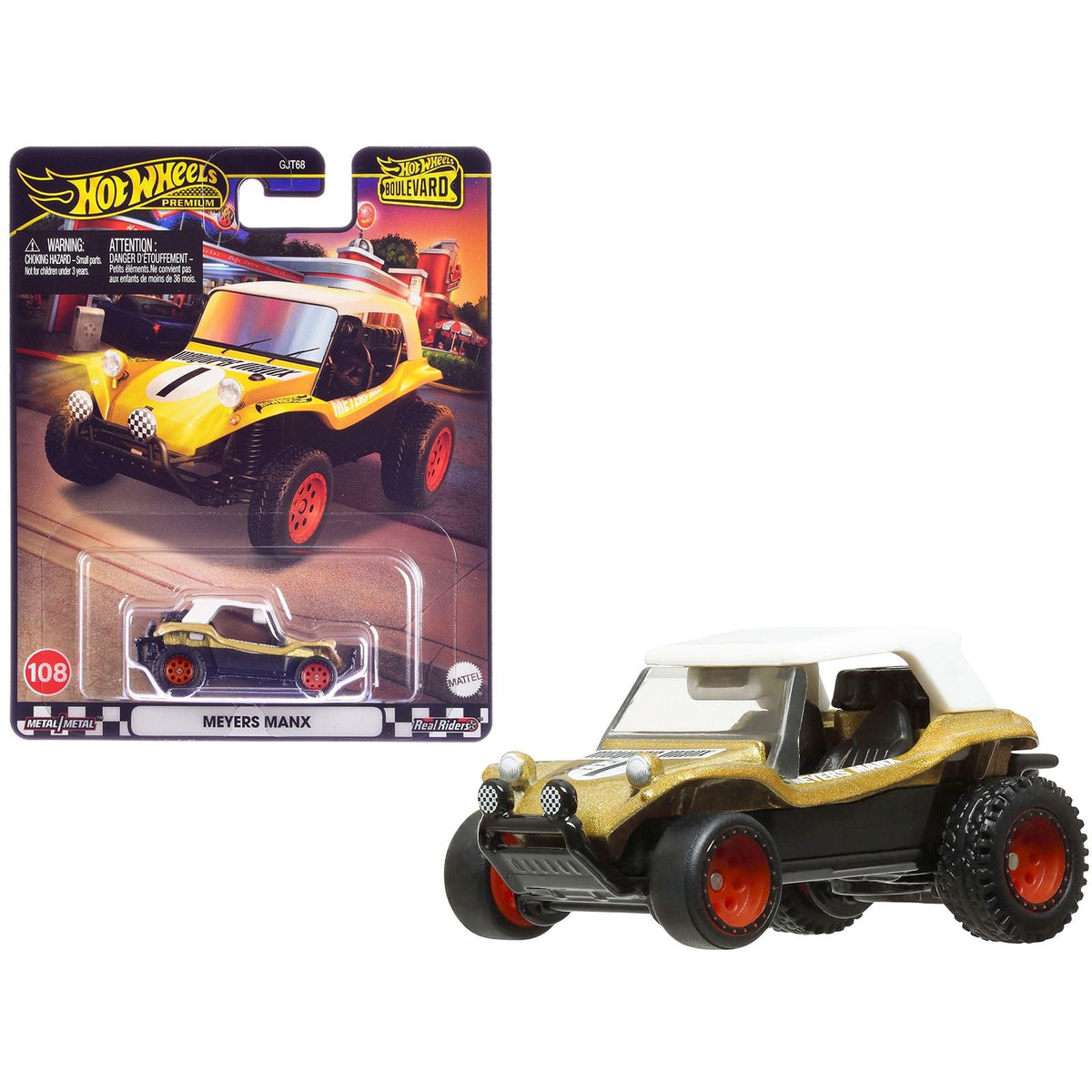 Meyer Manx Dune Buggy #1 Gold Metallic with White Top "Boulevard" Series Diecast Model Car by Hot Wheels-Hotwheels-ModelCars.com