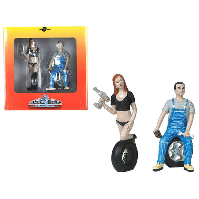 Michele and Derek Tire Brigade 2 piece Figurine Set 1/18 by Motorhead Miniatures - Motorhead Miniatures - ModelCars.com