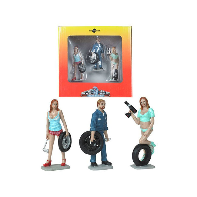 Michelle, Meg and Gary Tire Brigade 3 piece Figurine Set 1/24 by Motorhead Miniatures - Motorhead Miniatures - ModelCars.com