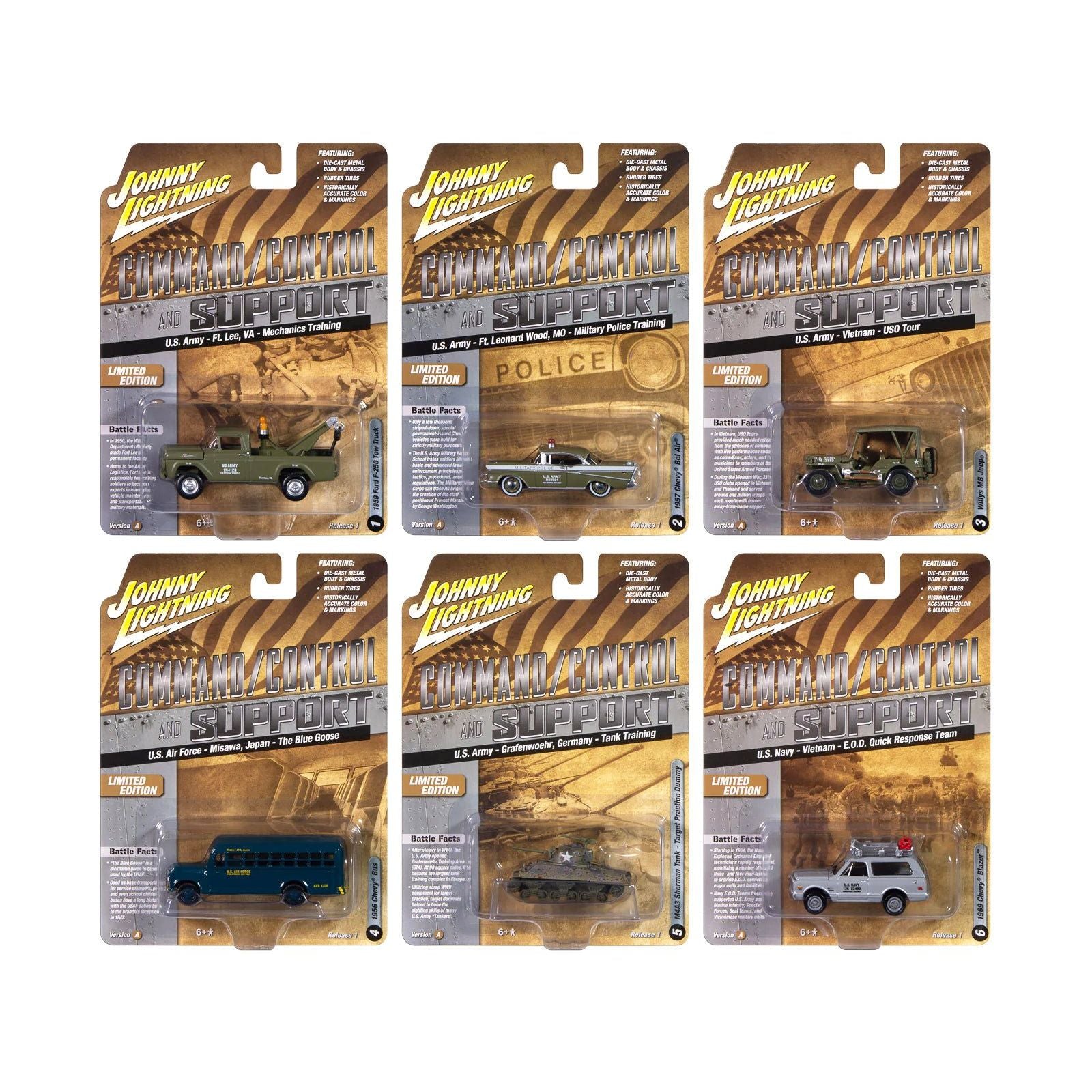"Military" Set A of 6 pieces 2024 Release 2 Limited Edition Diecast Models by Johnny Lightning - Johnny Lightning - ModelCars.com