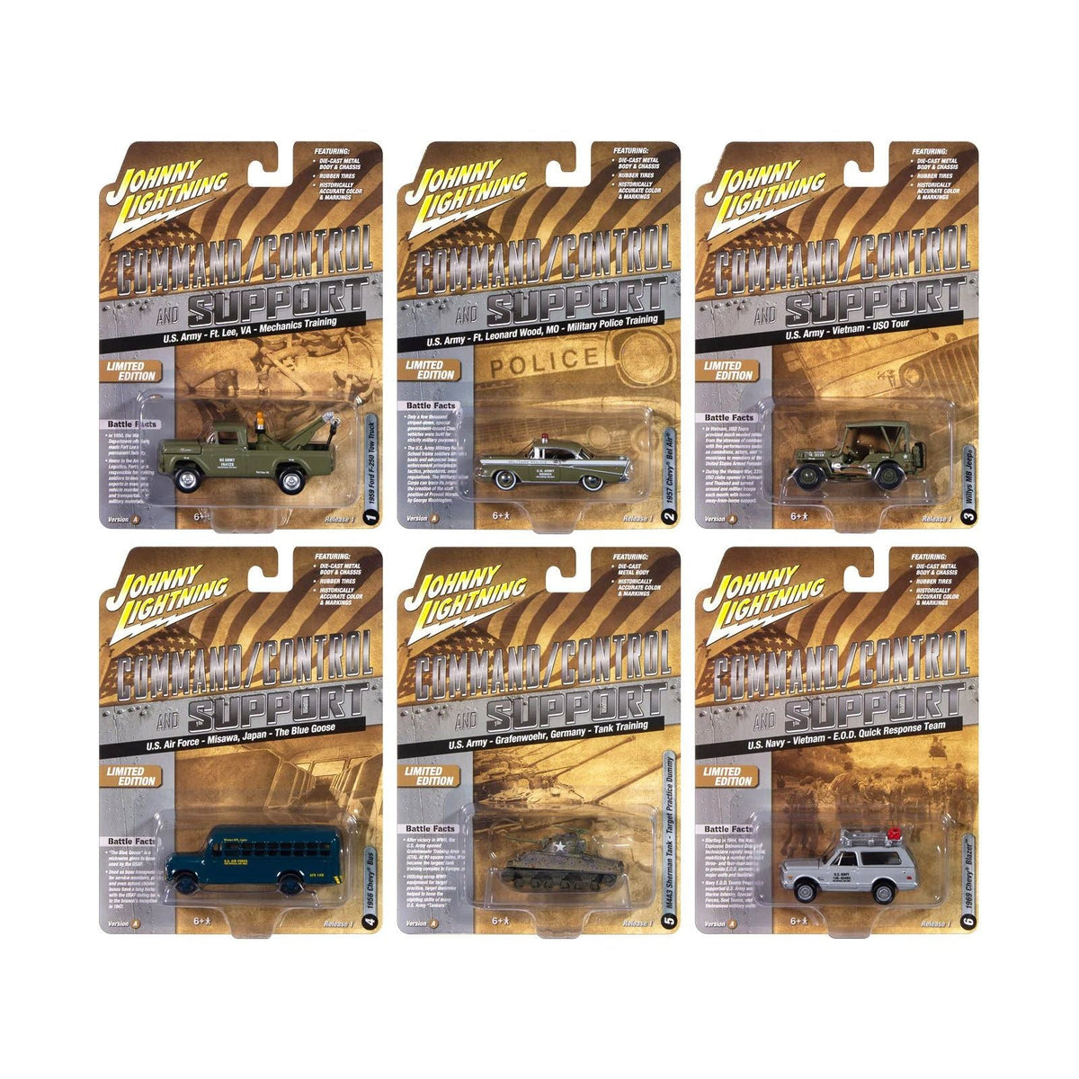"Military" Set A of 6 pieces 2024 Release 2 Limited Edition Diecast Models by Johnny Lightning-Johnny Lightning-ModelCars.com