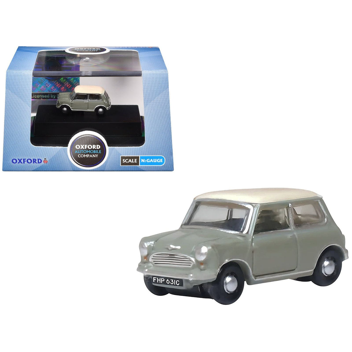 Mini Classic Tweed Gray with Cream Top 1/148 (N) Scale Diecast Model Car by Oxford Diecast-Oxford Diecast-ModelCars.com