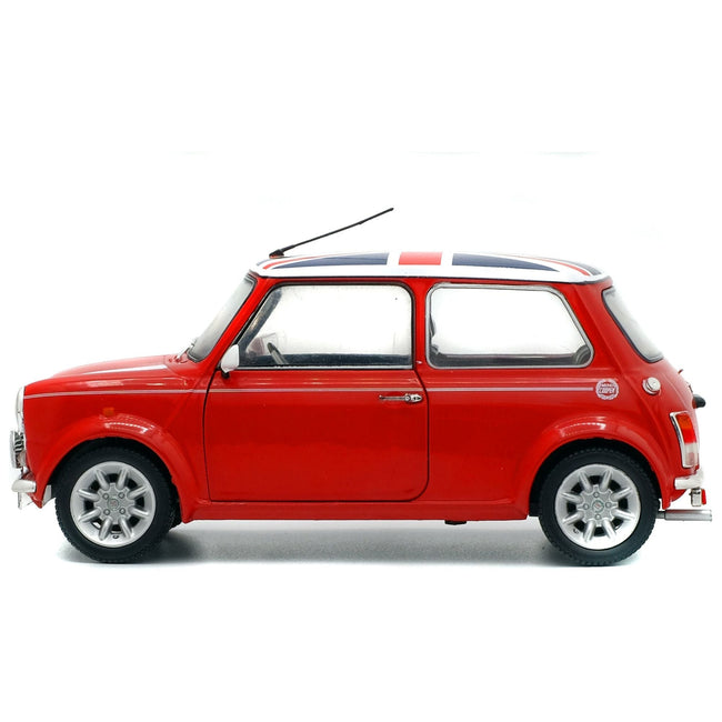 Mini Cooper 1.3i Sport Pack Red with White Stripes and UK Flag on Top 1/18 Diecast Model Car by Solido - Solido - ModelCars.com