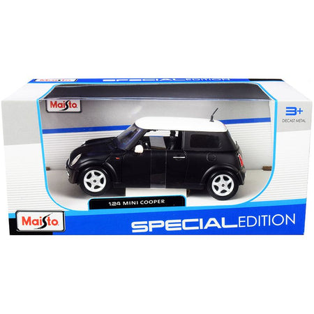 Mini Cooper Matt Black with White Top 1/24 Diecast Model Car by Maisto - Maisto - ModelCars.com