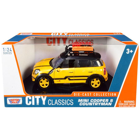 Mini Cooper S Countryman with Roof Rack and Accessories Yellow Metallic and Black "City Classics" Series 1/24 Diecast Model Car by Motormax - Motormax - ModelCars.com