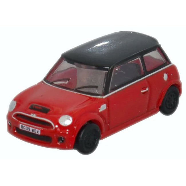 Mini Cooper S RHD (Right Hand Drive) Chili Red with Black Top 1/148 (N) Scale Diecast Model Car by Oxford Diecast-Oxford Diecast-ModelCars.com