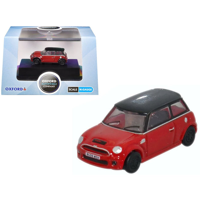 Mini Cooper S RHD (Right Hand Drive) Chili Red with Black Top 1/148 (N) Scale Diecast Model Car by Oxford Diecast-Oxford Diecast-ModelCars.com