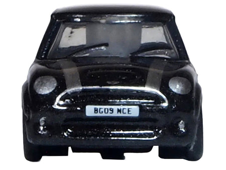 Mini Cooper S RHD (Right Hand Drive) Midnight Black with Silver Stripes 1/148 (N) Scale Diecast Model Car by Oxford Diecast-Oxford Diecast-ModelCars.com