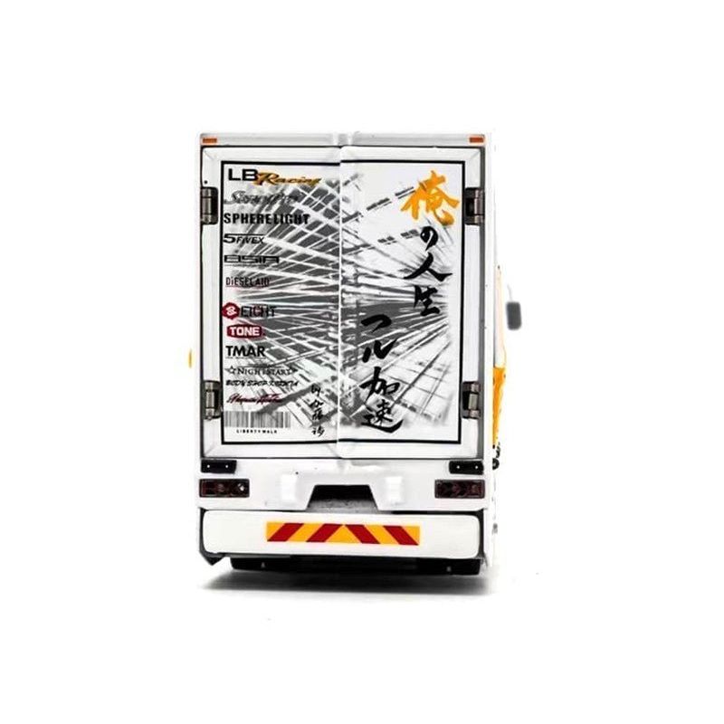 Mitsubishi Fuso Super Great Transporter RHD (Right Hand Drive) 23 "Liberty Walk LB - Trucks" White with Yellow Stripes and Graphics 1/64 Diecast Model by GCD - GCD - ModelCars.com