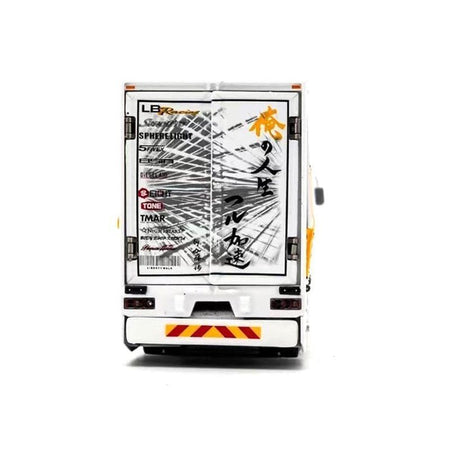 Mitsubishi Fuso Super Great Transporter RHD (Right Hand Drive) 23 "Liberty Walk LB - Trucks" White with Yellow Stripes and Graphics 1/64 Diecast Model by GCD - GCD - ModelCars.com