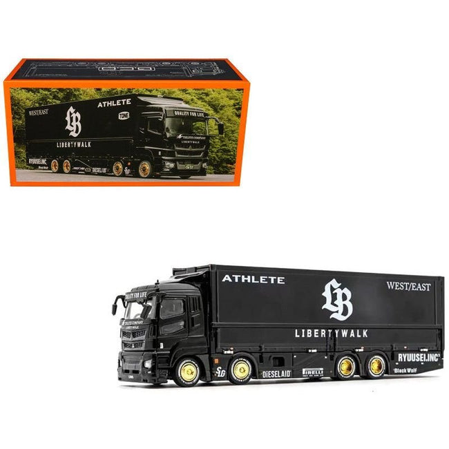 Mitsubishi Fuso Super Great Transporter RHD (Right Hand Drive) "Liberty Walk LB-Trucks" Black with Graphics 1/64 Diecast Model by GCD-GCD-ModelCars.com