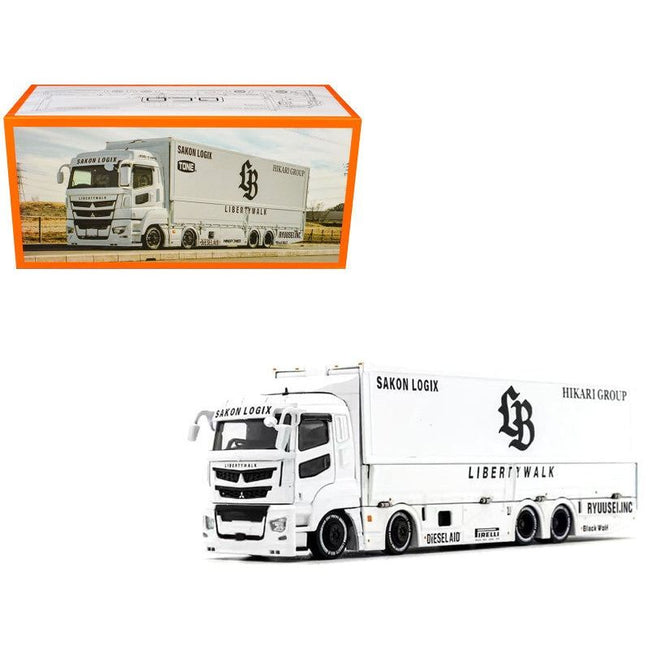 Mitsubishi Fuso Super Great Transporter RHD (Right Hand Drive) "Liberty Walk LB-Trucks" White with Graphics 1/64 Diecast Model by GCD-GCD-ModelCars.com