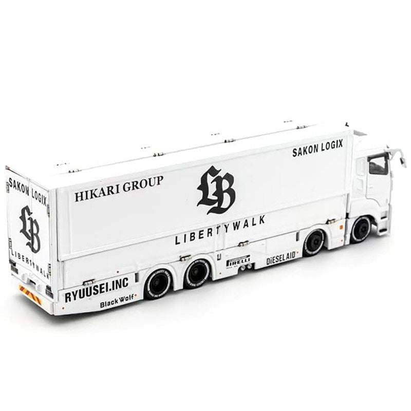 Mitsubishi Fuso Super Great Transporter RHD (Right Hand Drive) "Liberty Walk LB - Trucks" White with Graphics 1/64 Diecast Model by GCD - GCD - ModelCars.com