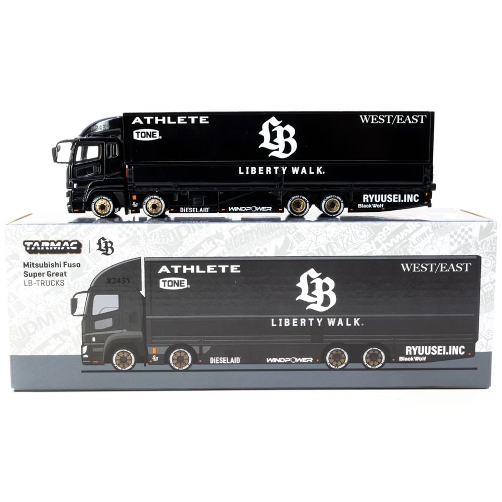Mitsubishi Fuso Super Great Truck RHD (Right Hand Drive) with Transporter "Liberty Walk" Black "Truck64" Series 1/64 Diecast Model Car by Tarmac Works-Tarmac Works-ModelCars.com