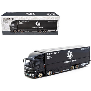 Mitsubishi Fuso Super Great Truck RHD (Right Hand Drive) with Transporter "Liberty Walk" Black "Truck64" Series 1/64 Diecast Model Car by Tarmac Works