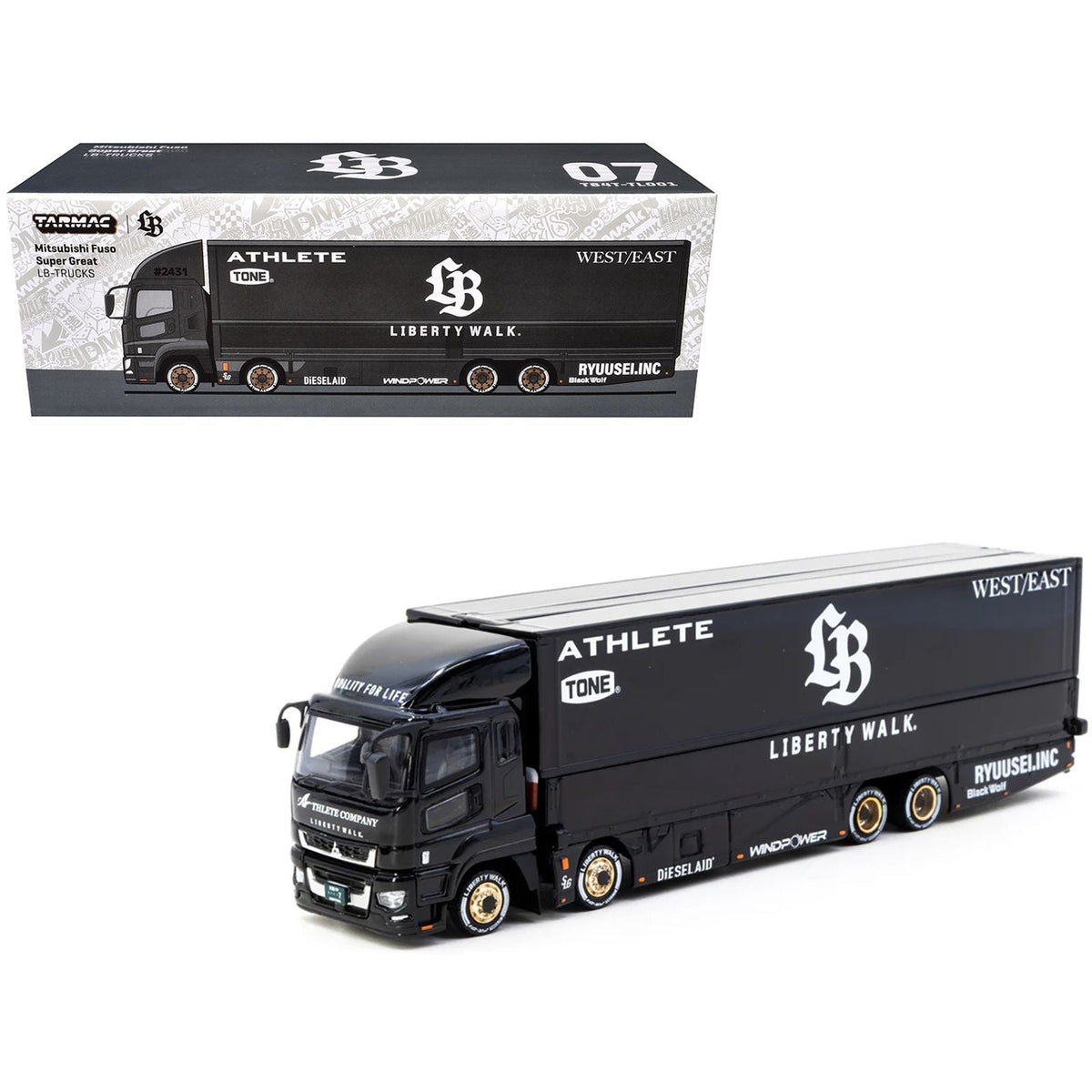 Mitsubishi Fuso Super Great Truck RHD (Right Hand Drive) with Transporter "Liberty Walk" Black "Truck64" Series 1/64 Diecast Model Car by Tarmac Works-Tarmac Works-ModelCars.com