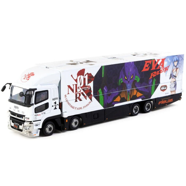 Mitsubishi Fuso Truck with Transporter White with Graphics "EVA Racing" "Truck64" Series 1/64 Diecast Model by Tarmac Works - Tarmac Works - ModelCars.com