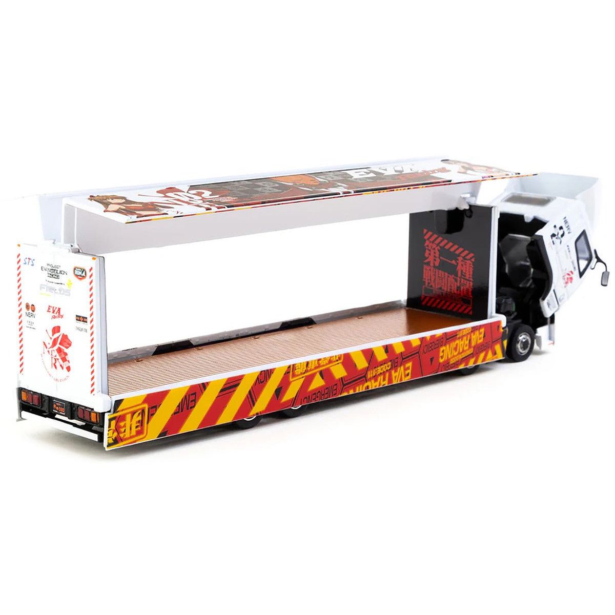 Mitsubishi Fuso Truck with Transporter White with Graphics "EVA Racing" "Truck64" Series 1/64 Diecast Model by Tarmac Works - Tarmac Works - ModelCars.com