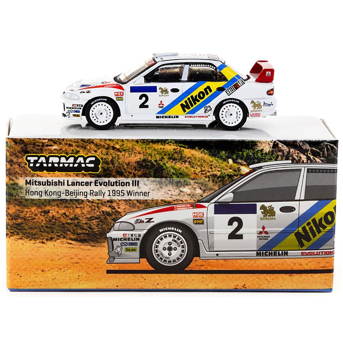 Mitsubishi Lancer Evolution III #2 Kenneth Eriksson - Staffan Parmander Winner "Hong Kong-Beijing Rally" (1995) "Global64" Series 1/64 Diecast Model by Tarmac Works-Tarmac Works-ModelCars.com