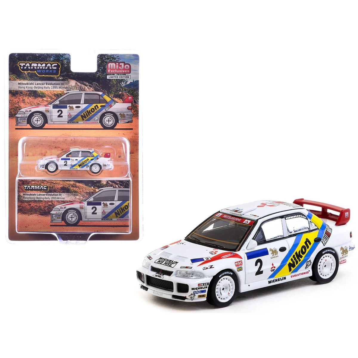 Mitsubishi Lancer Evolution III #2 Kenneth Eriksson - Staffan Parmander Winner "Hong Kong-Beijing Rally" (1995) "Global64" Series 1/64 Diecast Model by Tarmac Works-Tarmac Works-ModelCars.com