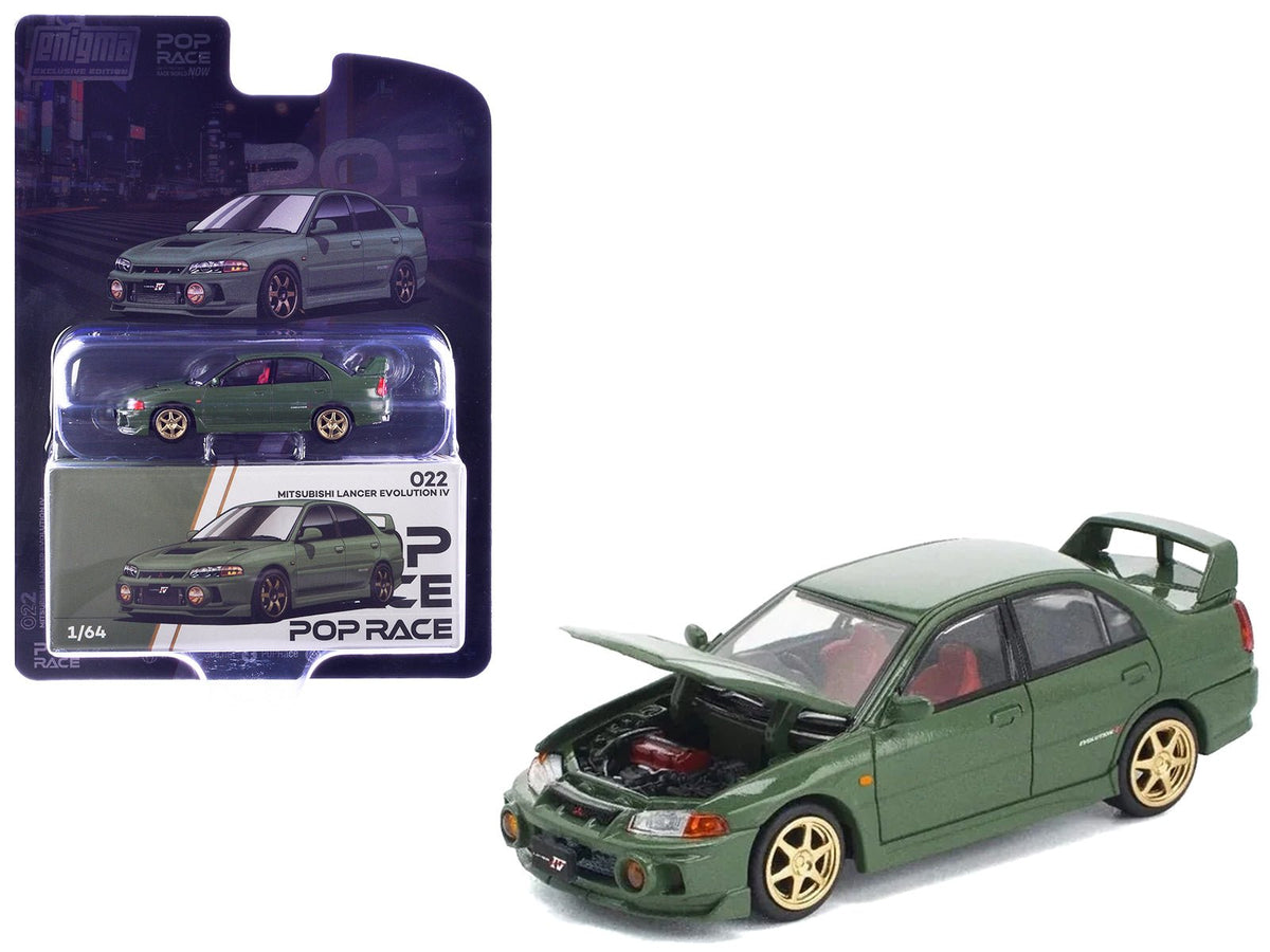 Mitsubishi Lancer Evolution IV RHD (Right Hand Drive) Green with Red Interior and Gold Wheels "Enigma Exclusive Edition" 1/64 Diecast Model Car by Pop Race-Pop Race-ModelCars.com
