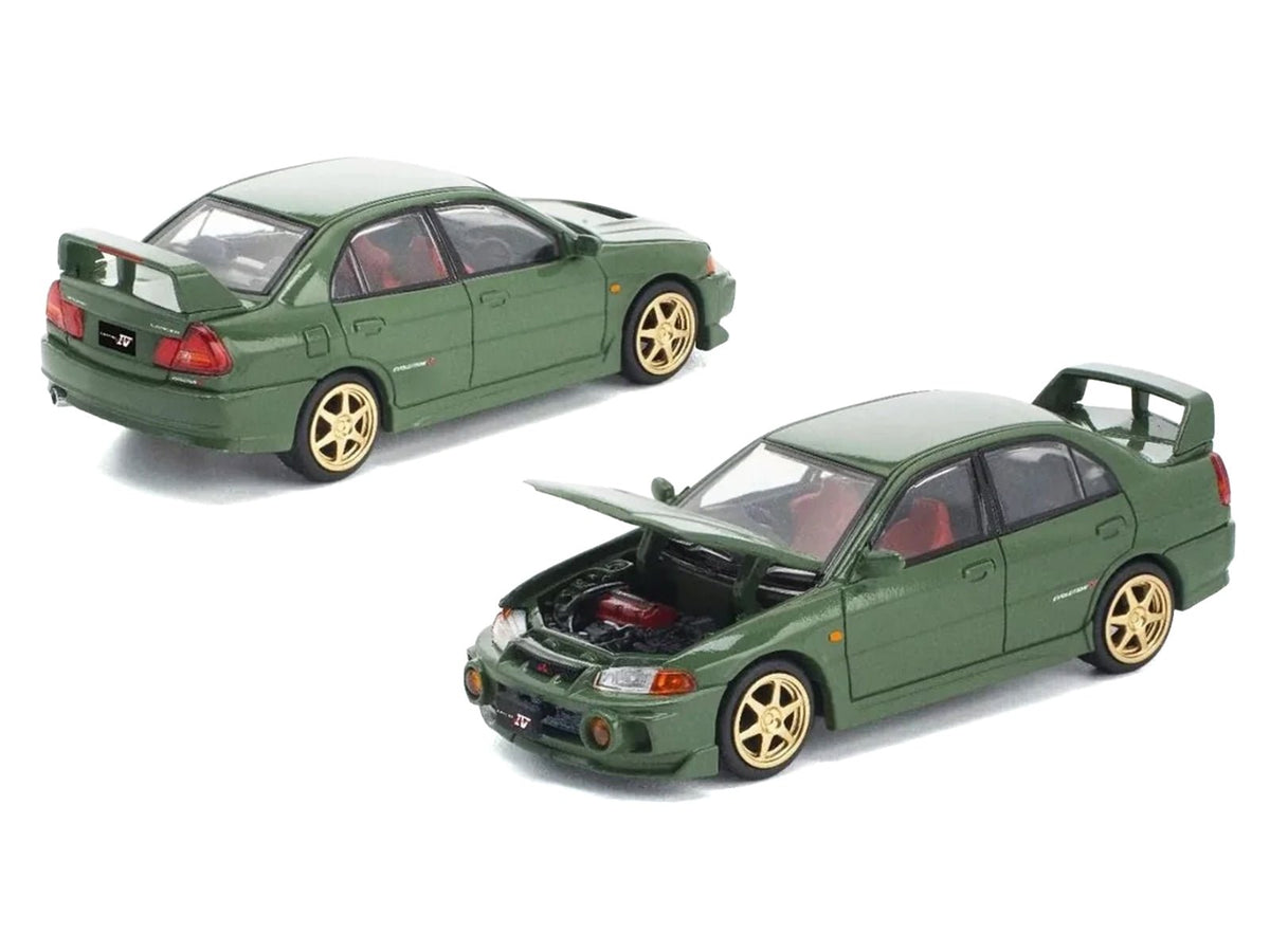 Mitsubishi Lancer Evolution IV RHD (Right Hand Drive) Green with Red Interior and Gold Wheels "Enigma Exclusive Edition" 1/64 Diecast Model Car by Pop Race-Pop Race-ModelCars.com