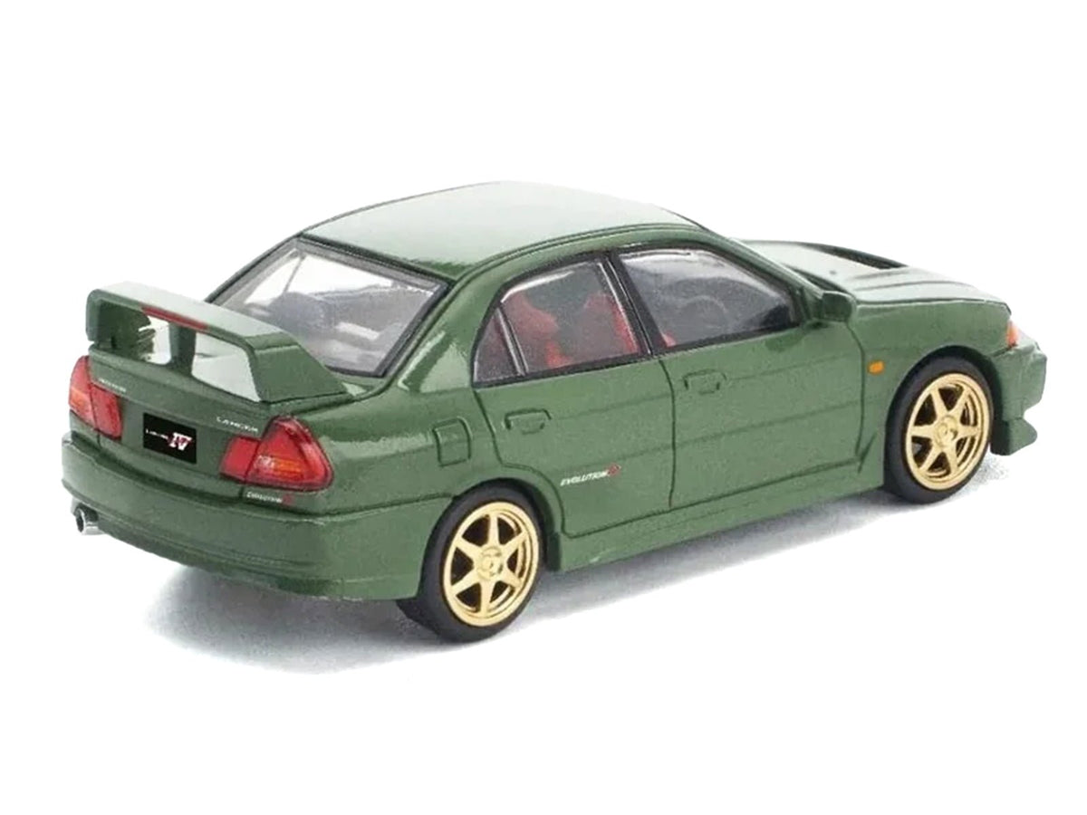 Mitsubishi Lancer Evolution IV RHD (Right Hand Drive) Green with Red Interior and Gold Wheels "Enigma Exclusive Edition" 1/64 Diecast Model Car by Pop Race-Pop Race-ModelCars.com