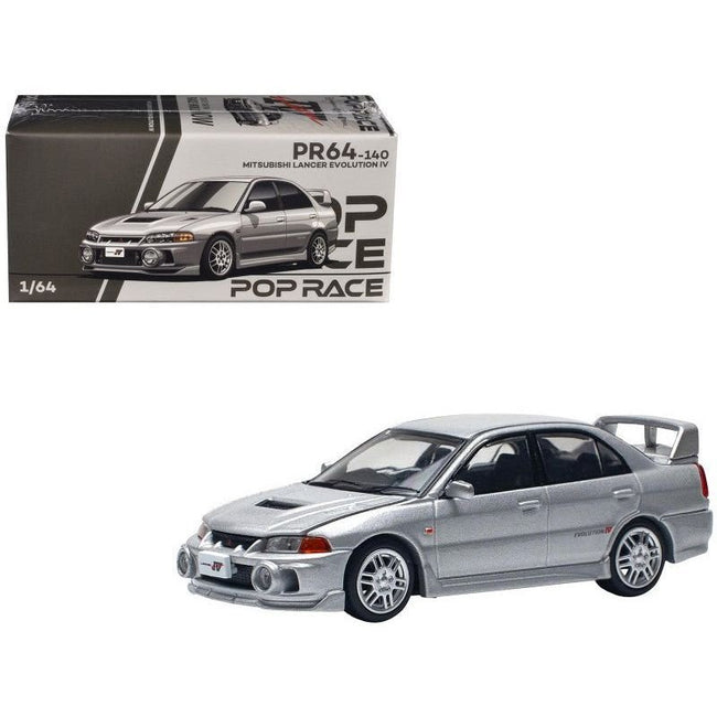 Mitsubishi Lancer Evolution IV RHD (Right Hand Drive) Steel Silver Metallic 1/64 Diecast Model Car by Pop Race-Pop Race-ModelCars.com