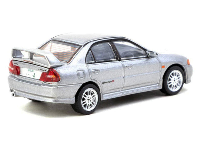 Mitsubishi Lancer Evolution IV Silver Metallic with Tarmac Cards "Global64" Series 1/64 Diecast Model by Tarmac Works-Tarmac Works-ModelCars.com