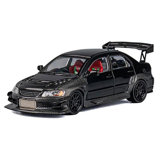 Mitsubishi Lancer Evolution IX RHD (Right Hand Drive) Black and Carbon with Extra Wheels 1/64 Diecast Model Car by CM Model-CM Models-ModelCars.com