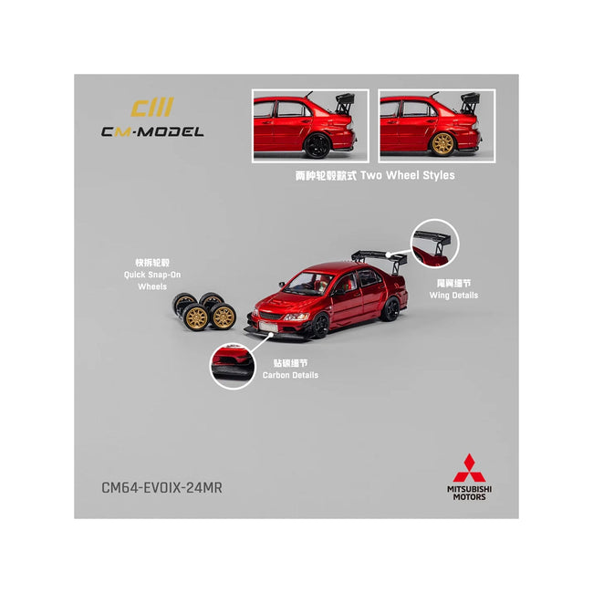 Mitsubishi Lancer Evolution IX RHD (Right Hand Drive) Red Metallic with Extra Wheels 1/64 Diecast Model Car by CM Models-CM Models-ModelCars.com
