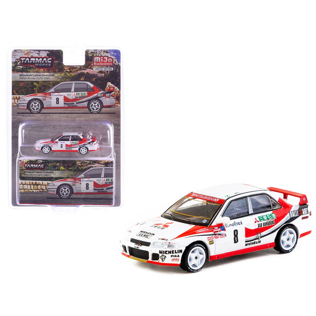 Mitsubishi Lancer Evolution RHD (Right Hand Drive) #8 Kenneth Eriksson - Staffan Parmander "Rallye Monte-Carlo" (1993) "Global64" Series 1/64 Diecast Model by Tarmac Works-Tarmac Works-ModelCars.com