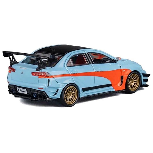 Mitsubishi Lancer Evolution X Varis RHD (Right Hand Drive) Light Blue with Black Top and Orange Stripes 1/64 Diecast Model Car by CM Model-CM Models-ModelCars.com