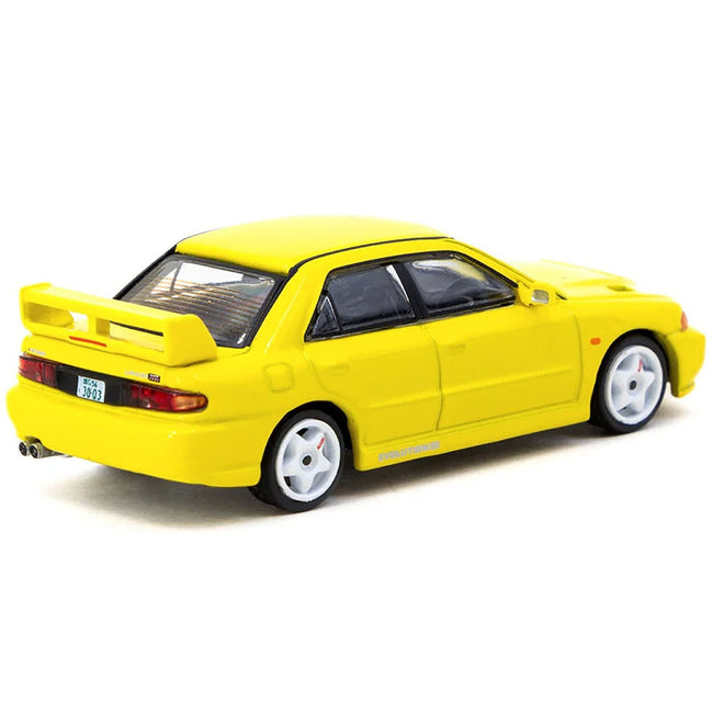 Mitsubishi Lancer GSR Evolution III RHD (Right Hand Drive) Yellow with Tarmac Cards "Global64" Series 1/64 Diecast Model by Tarmac Works-Tarmac Works-ModelCars.com